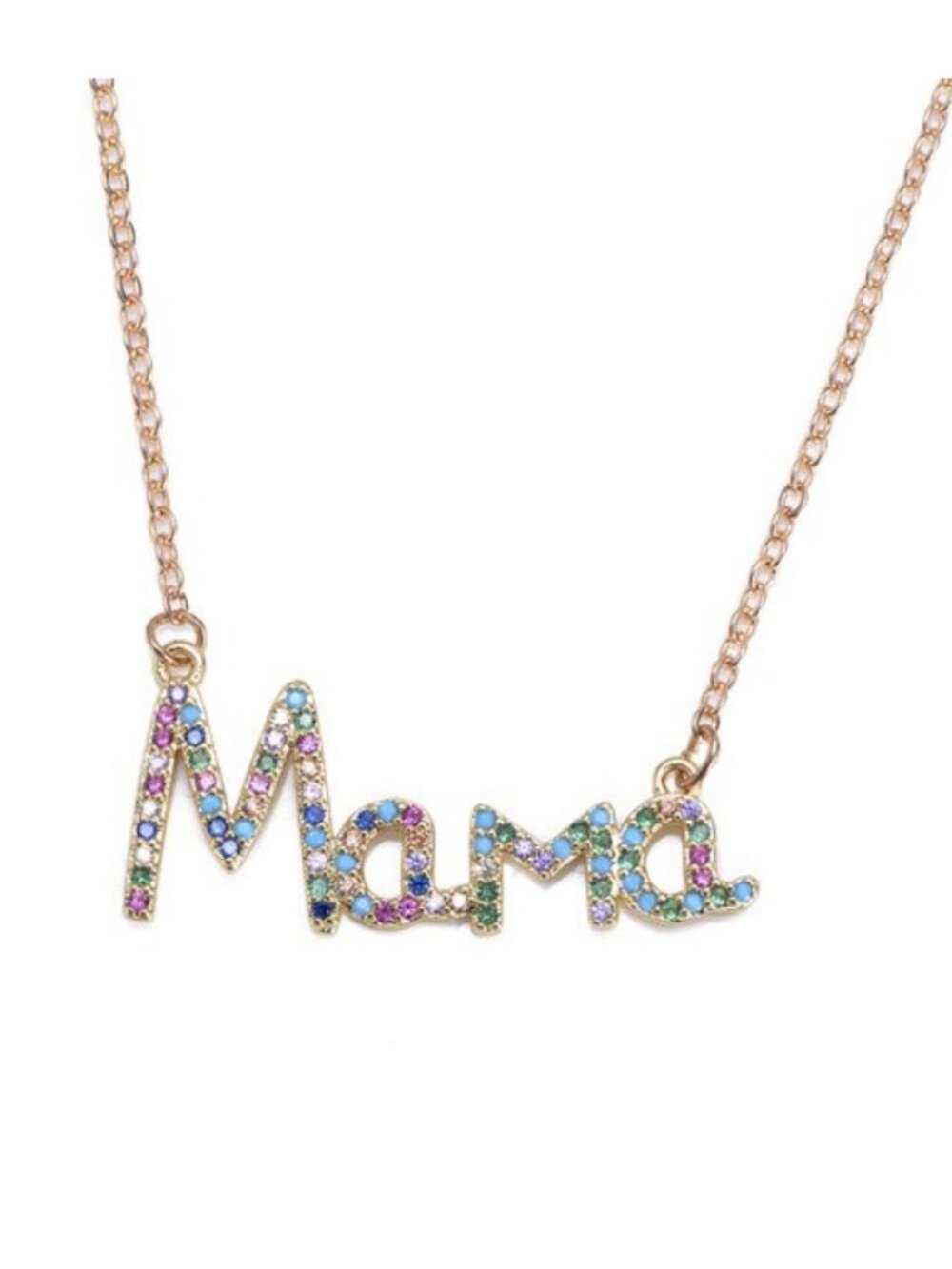 Mama Mom Letters Mother's Day Rainbow Rhinestone Yellow Gold Necklace